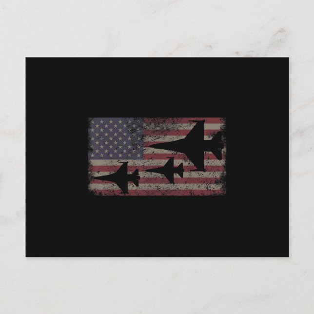 Cartão Postal De Anúncio F16 Fighter Jet Plane USA Flag Patriot (Frente)