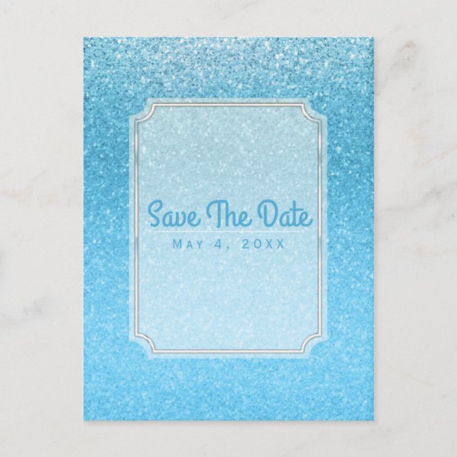 Cartão Postal De Anúncio Fada Fale Blue Glitter Glam Party Save Date (Salve (Frente)