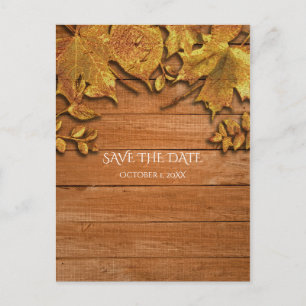 Cartão Postal De Anúncio Fall Faux Dourado Leaf Art Elegente de outono Data