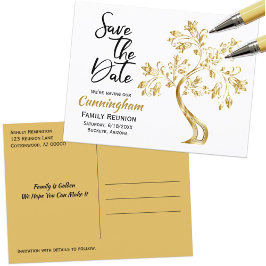 Cartão Postal De Anúncio Family Reunion Save The Date Modern Gold Tree