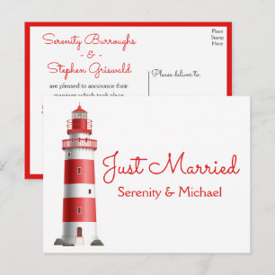 Cartão Postal De Anúncio Farol de Praia Vermelho Casamento Náutico Recém-Ca