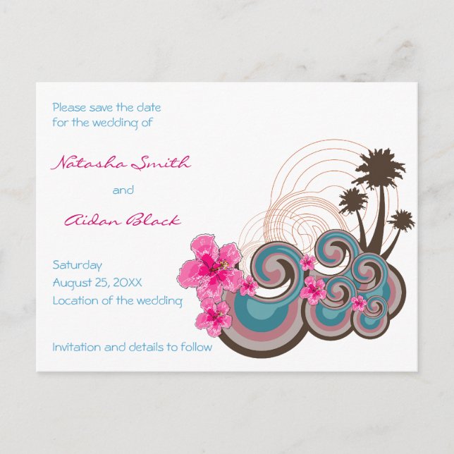 Cartão Postal De Anúncio fatin Tropical Waves Hibiscus Salvar Data (Frente)