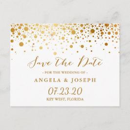 Cartão Postal De Anúncio Faux Gold Foil Confetti Dots Elegante Salve a Data
