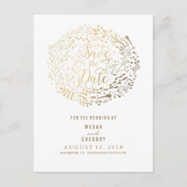 Cartão Postal De Anúncio faux gold foil floral buquê, salvo a data