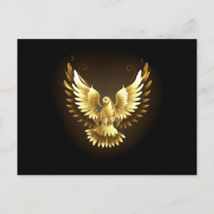 Cartão Postal De Anúncio Faux Gold Foil Peace Dove em Preto