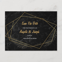 Cartão Postal De Anúncio Faux Marble Geométrico Salvar a Data