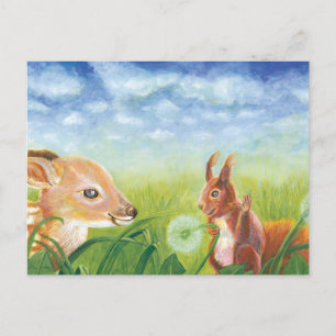 Cartão Postal De Anúncio Fawn e Esquilo