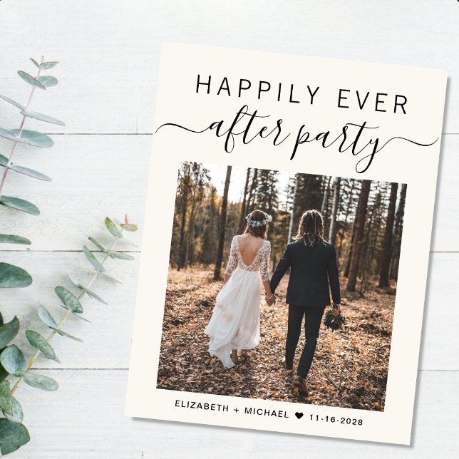 Cartão Postal De Anúncio Felicidade para Sempre Código QR de Foto Recepção  (An chic Happily Ever After Party postcard invitation for your wedding celebration)