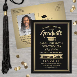 Cartão Postal De Anúncio Felicita o Formando Preto e Dourado Salvar a Foto 