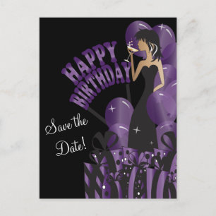 Cartão Postal De Anúncio Feliz aniversário Diva Girl   DIY Name   Roxo