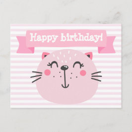 Cartão Postal De Anúncio Feliz aniversário! Gato Rosa-Gelado - Aniversário 