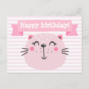 Cartão Postal De Anúncio Feliz aniversário! Gato Rosa-Gelado - Aniversário