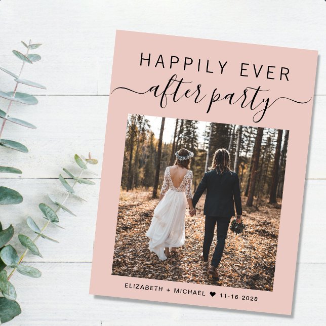 Cartão Postal De Anúncio Feliz Casamento De Foto De Festa (An chic Happily Ever After Party postcard invitation for your wedding celebration)