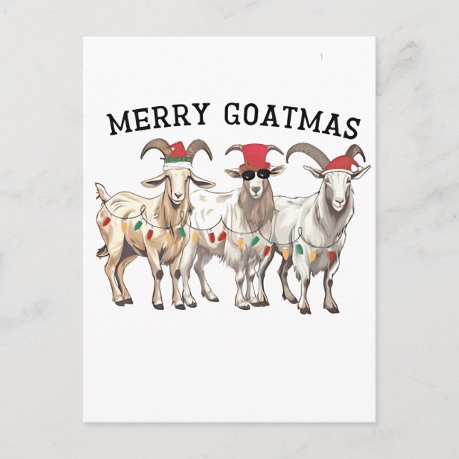 Cartão Postal De Anúncio Feliz Goatmas Animal Goat Lover Feliz Natal (Frente)