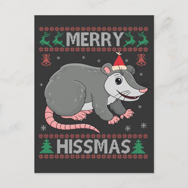 Cartão Postal De Anúncio Feliz Hissmas Camiseta Feia de Natal Funny Opossum (Frente)