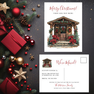 Cartão Postal De Anúncio Feliz Natal Casa Rústica Nova Porta da Frente em M