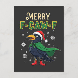Cartão Postal De Anúncio Feliz Natal Corvo Papai Noel Engraçado