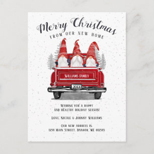Cartão Postal De Anúncio Feliz Natal Gnomo Vintage Red Truck Movendo-se