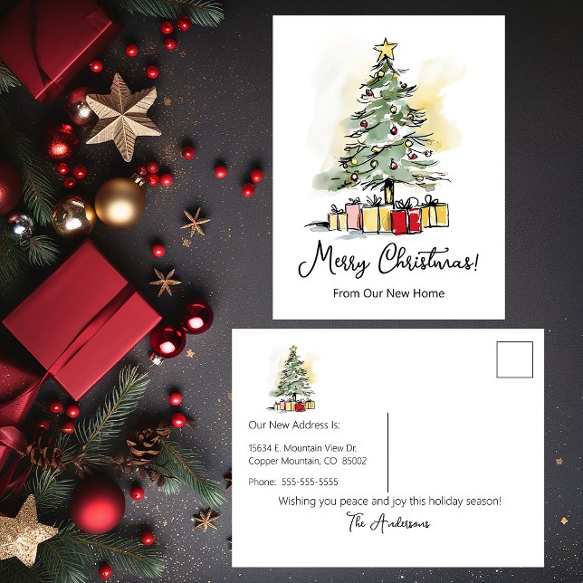 Cartão Postal De Anúncio Feliz Natal Nova Casa Árvore de Natal Moderna (Criador carregado)