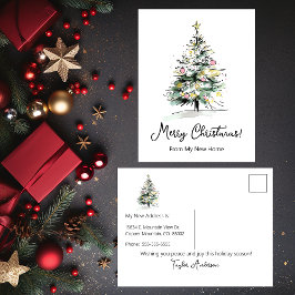Cartão Postal De Anúncio Feliz Natal Nova Casa Árvore de Natal Moderna