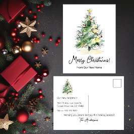 Cartão Postal De Anúncio Feliz Natal Nova Casa Árvore de Natal Moderna