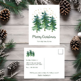 Cartão Postal De Anúncio Feliz Natal Nova Casa Árvores de Pinheiro