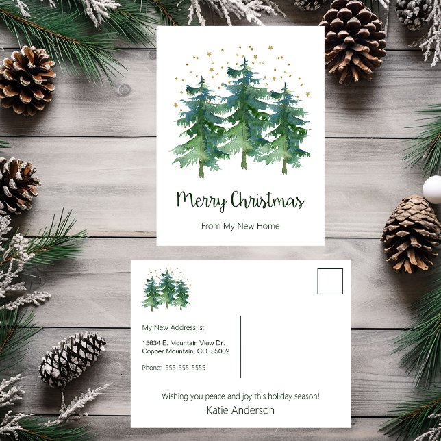 Cartão Postal De Anúncio Feliz Natal Nova Casa Árvores de Pinheiro (Criador carregado)