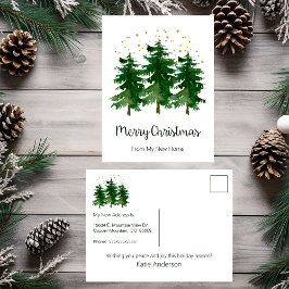 Cartão Postal De Anúncio Feliz Natal Nova Casa Árvores de Pinheiro