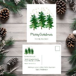 Cartão Postal De Anúncio Feliz Natal Nova Casa Árvores de Pinheiro