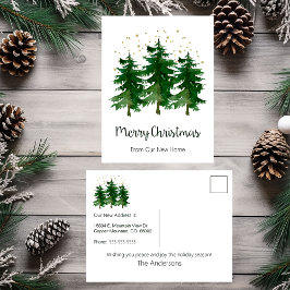 Cartão Postal De Anúncio Feliz Natal Nova Casa Árvores de Pinheiro
