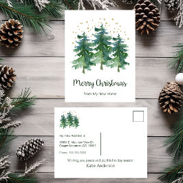 Cartão Postal De Anúncio Feliz Natal Nova Casa Árvores de Pinheiro