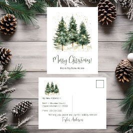 Cartão Postal De Anúncio Feliz Natal Nova Casa Árvores de Pinheiro