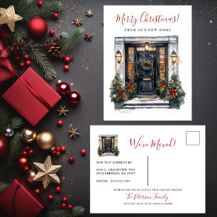 Cartão Postal De Anúncio Feliz Natal Nova Casa Frente à Porta de Entrada Mu