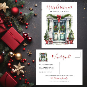 Cartão Postal De Anúncio Feliz Natal Nova Casa Frente à Porta de Entrada Mu
