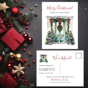 Cartão Postal De Anúncio Feliz Natal Nova Casa Frente à Porta de Entrada Mu
