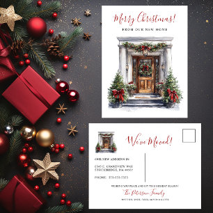 Cartão Postal De Anúncio Feliz Natal Nova Frente da Porta da Casa Mudando