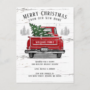 Cartão Postal De Anúncio Feliz Natal Novo Caminhão Vermelho Vintage em Mov