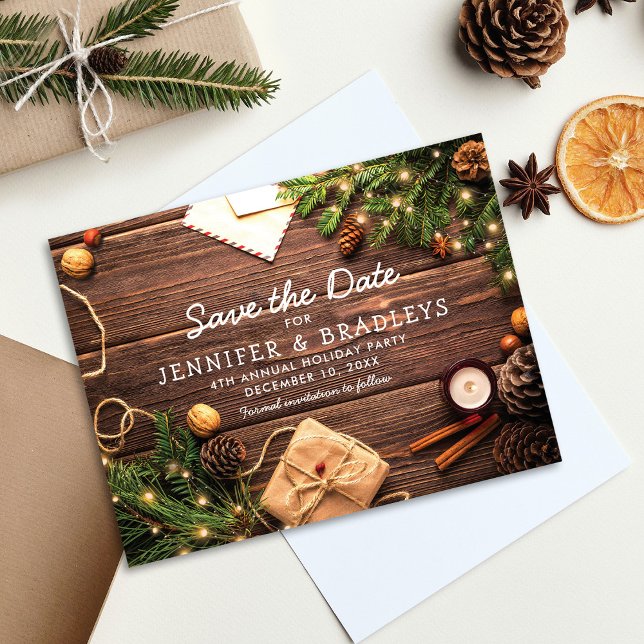 Cartão Postal De Anúncio Feriado de Natal Rustic Country Salve a Data (Criador carregado)