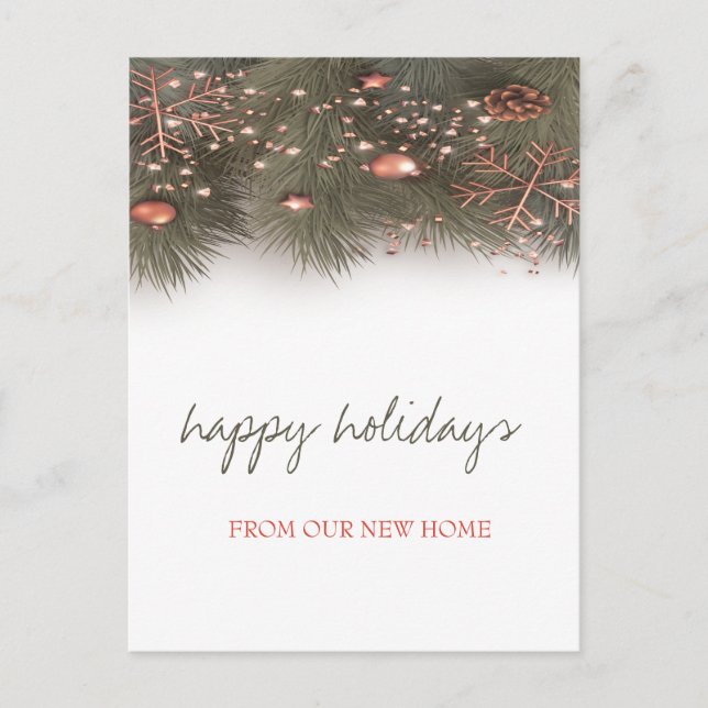 Cartão Postal De Anúncio Feriado Mudamos, Galhos de Pinheiro Bolas (Frente)