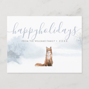 Cartão Postal De Anúncio Férias Felizes Raposa de Natal Floresta de Inverno