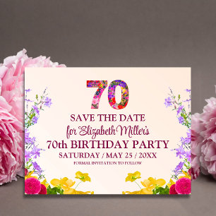 Cartão Postal De Anúncio festa de 70 do floral moderno aos 70 anos
