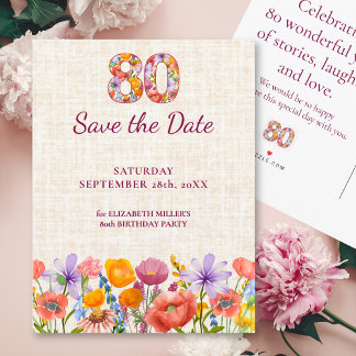 Cartão Postal De Anúncio Festa de 80 Anos - Elegante Aviso de Data