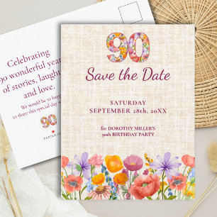 Cartão Postal De Anúncio Festa de 90 Anos - Wildflower Save the Date