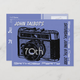 Cartão Postal De Anúncio Festa de aniversário antiga da 70 da câmera Salve 
