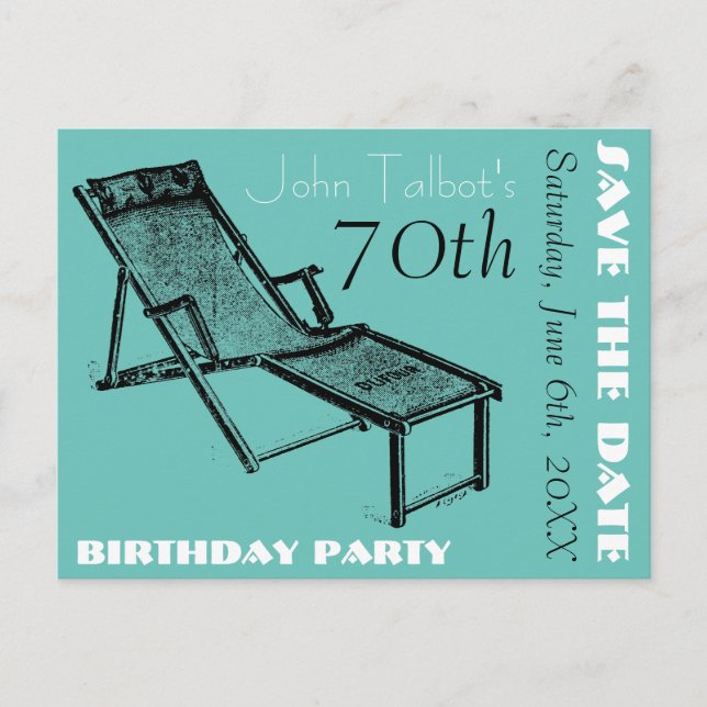 Cartão Postal De Anúncio Festa de aniversário de 70 anos Retro Deckchair Sa (Frente)