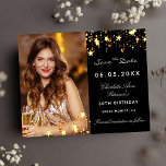 Cartão Postal De Anúncio Festa de aniversário de estrelas douradas pretas s<br><div class="desc">Uma foto Salve a data de um aniversário de 30 (ou qualquer idade) Na frente: adicione uma foto de tamanho vertical. Uma cor de fundo preto clássica,  decorada com estrelas douradas falsas. Personalize e adicione um nome e detalhes. Cartas brancas. Para ele e para ela.</div>