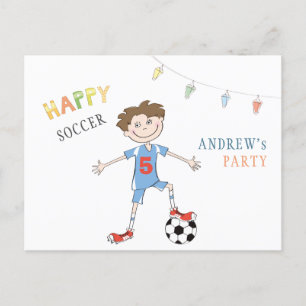 Cartão Postal De Anúncio Festa de aniversário de futebol simples de 5 anos 