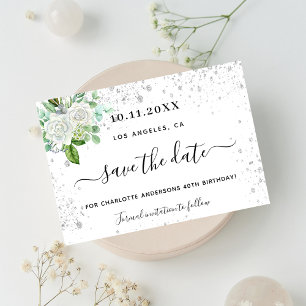 Cartão Postal De Anúncio Festa de aniversário floral branco verde salvar a 