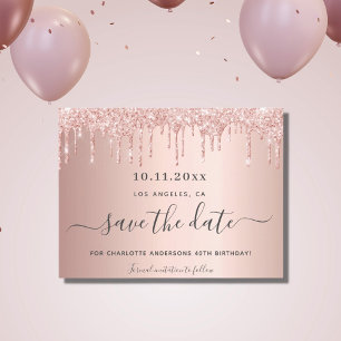 Cartão Postal De Anúncio Festa de aniversário rosa dourado com glitter salv