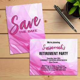 Cartão Postal De Anúncio Festa de Aposentadoria Salve a Data Rosa Abstrato